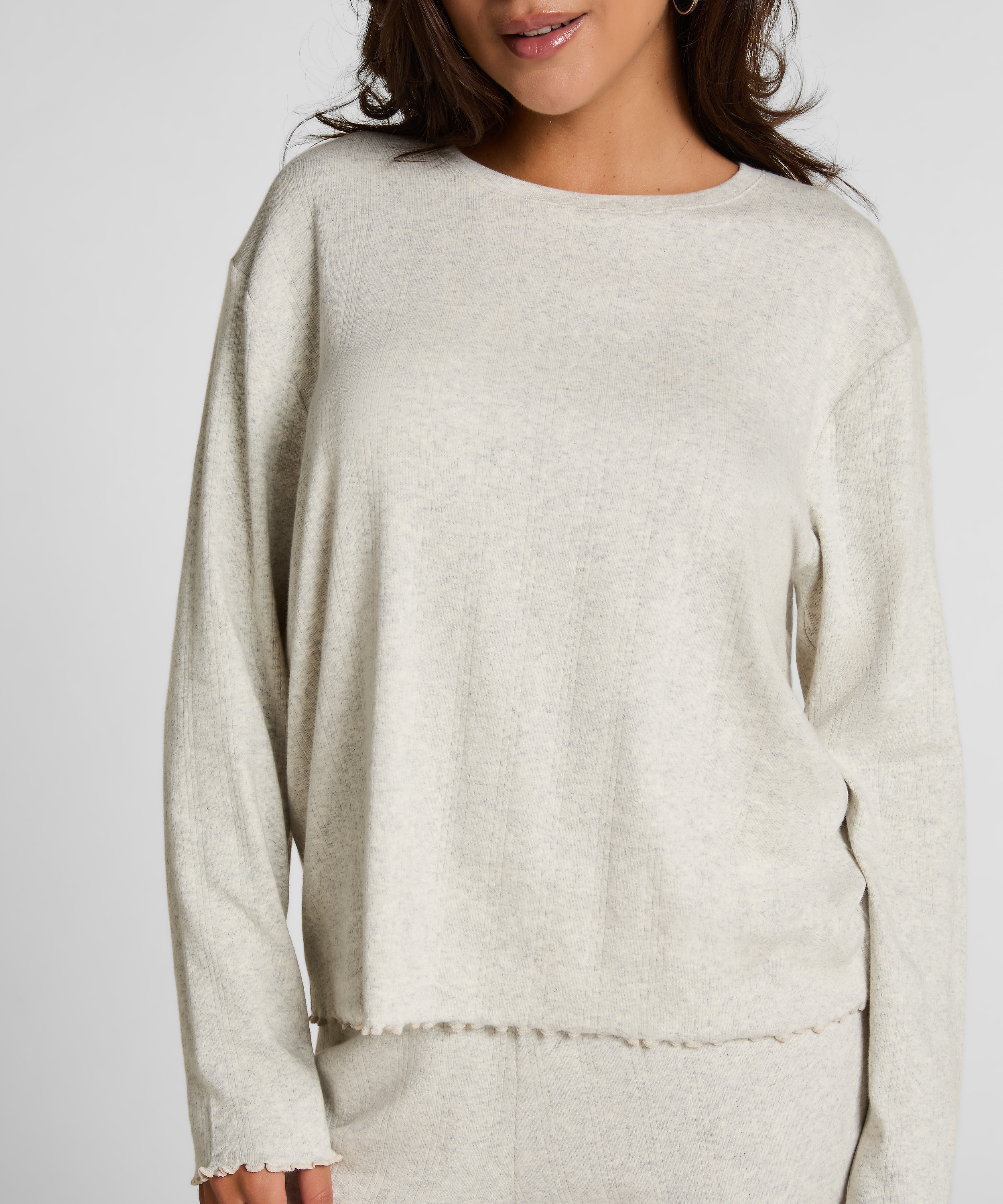 Pyjama Top Loose Pointelle, Gris, main