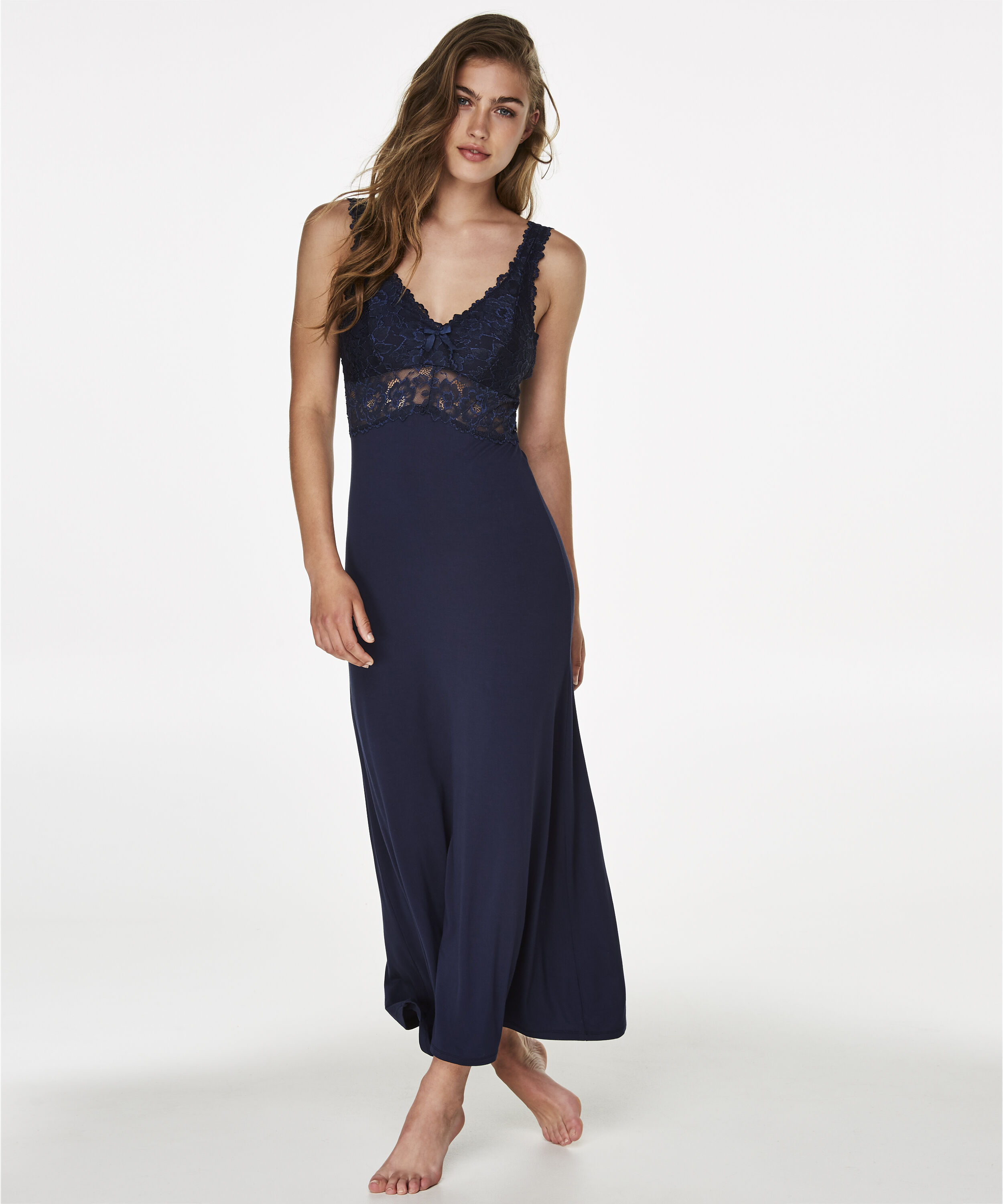 Longue nuisette Modal Lace, Bleu Longue nuisette Modal Lace, Bleu