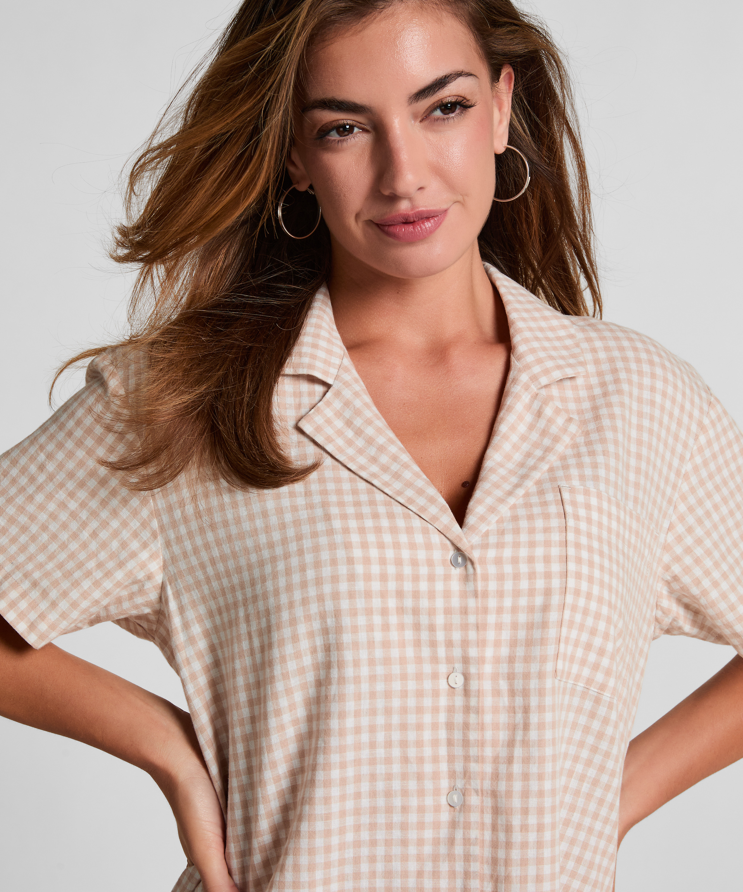 Veste en lin à carreaux, Beige, main