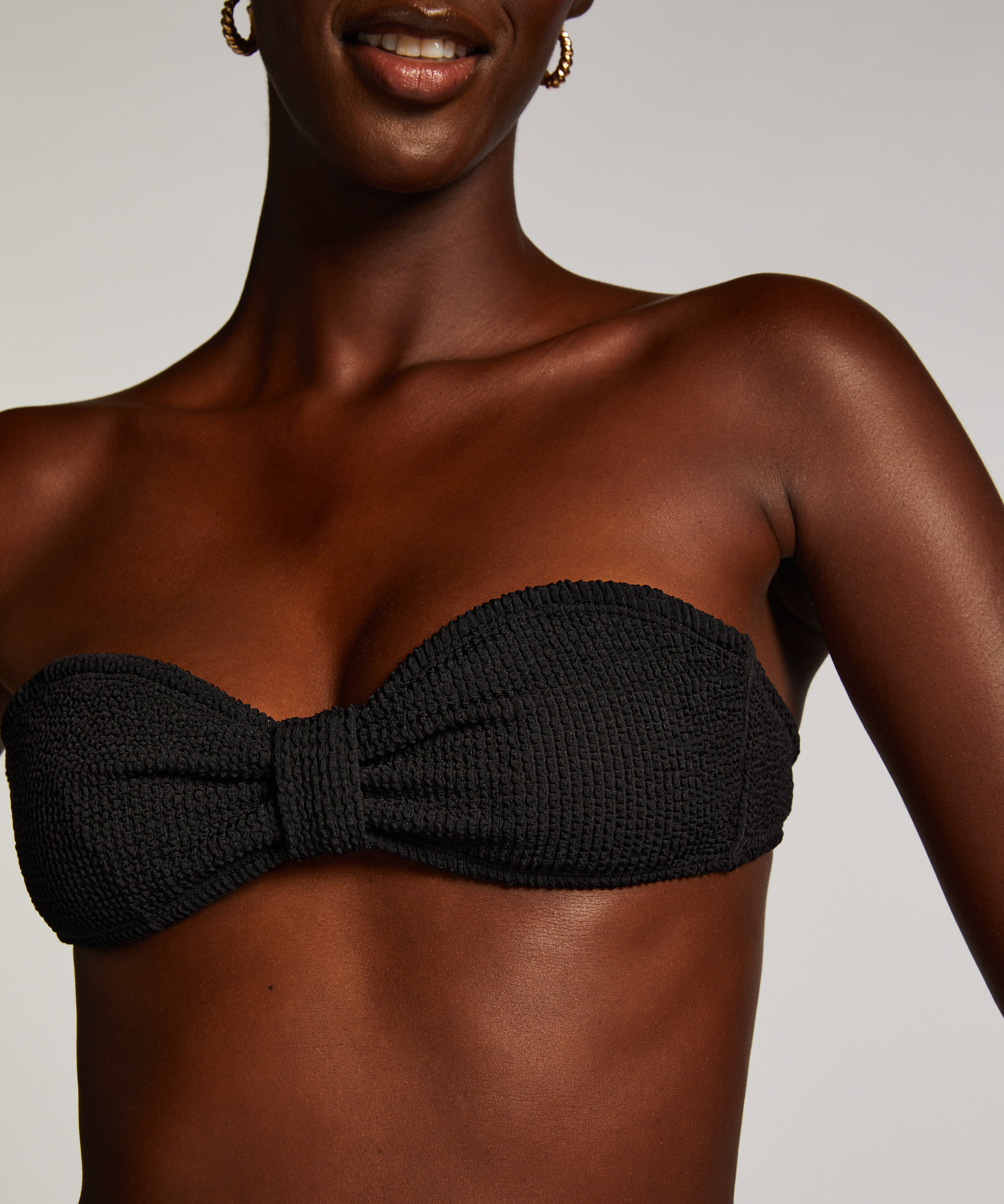 Haut de bikini bandeau Crinkle, Noir, main