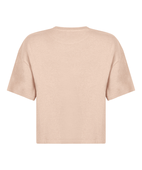 Haut de pyjama en jersey brossé, Beige