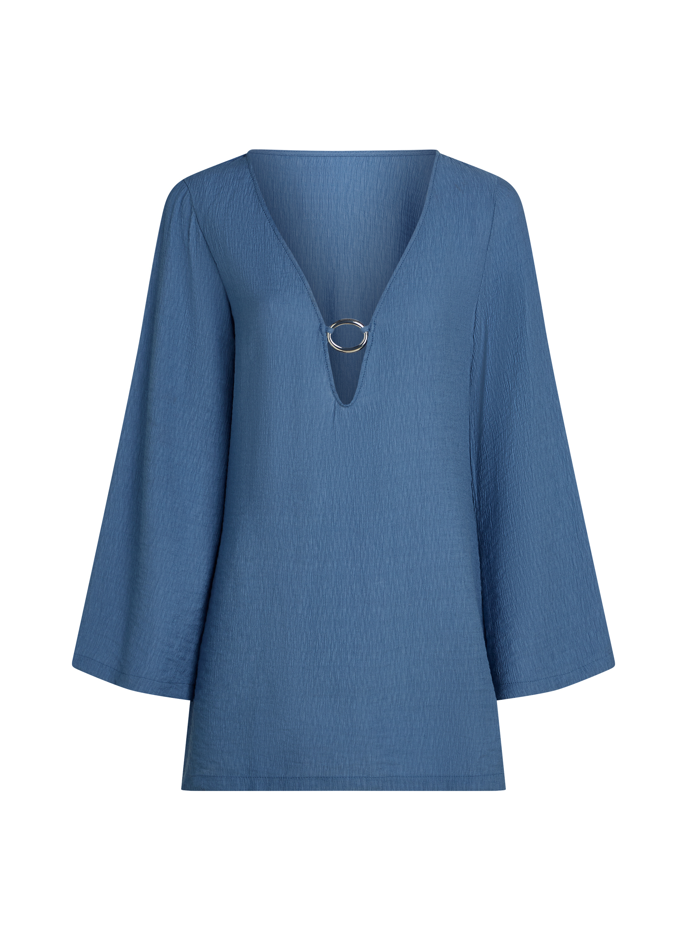 Robe de plage à manches longues et anneaux, Bleu, main