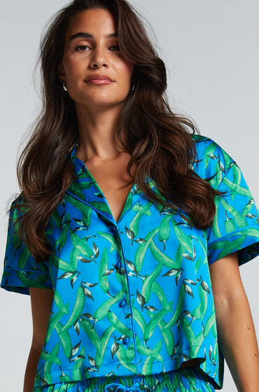 Hunkemöller Veste à manches courtes en satin Bleu