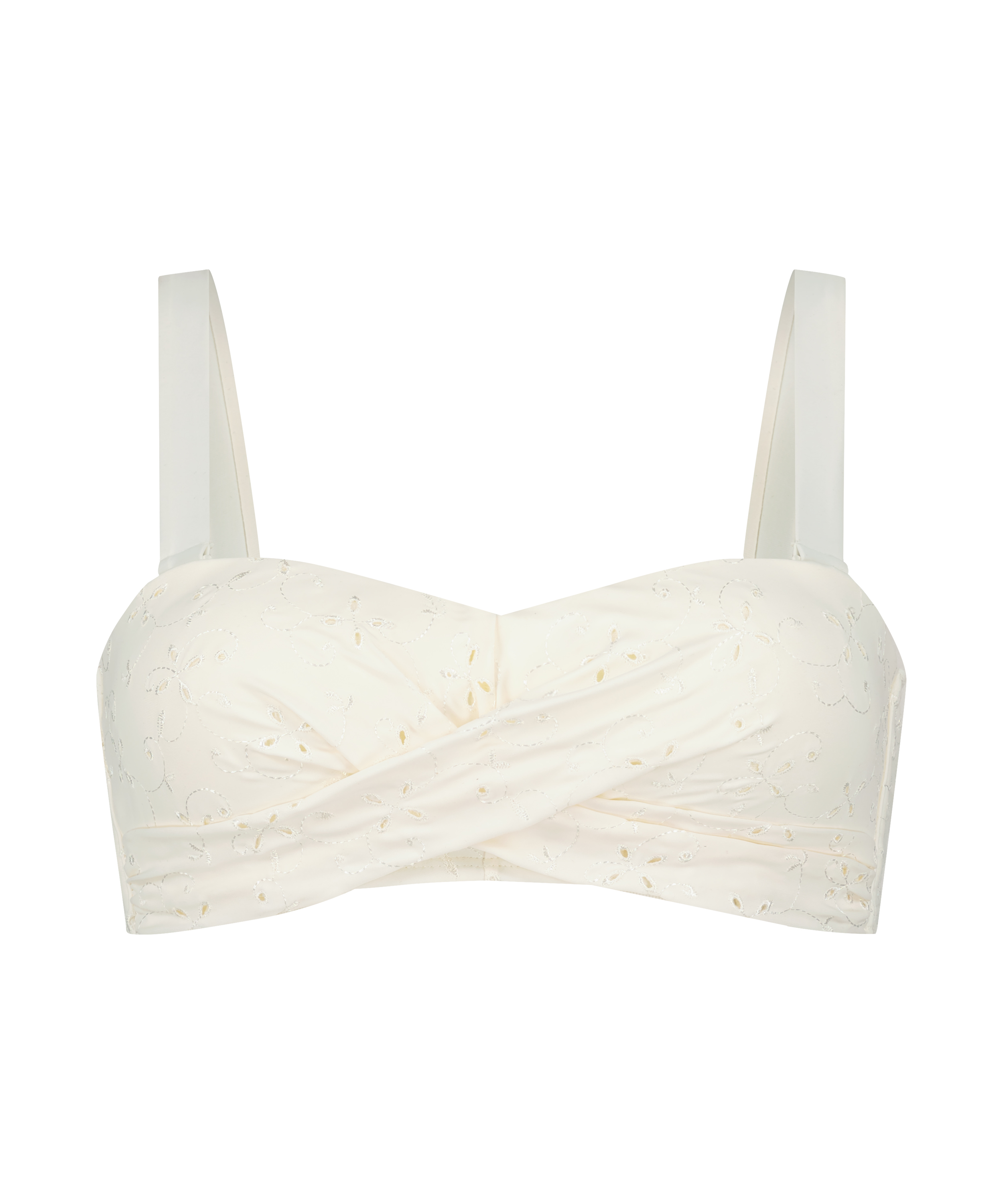 Haut de bikini bandeau préformé Broderie, Blanc, main