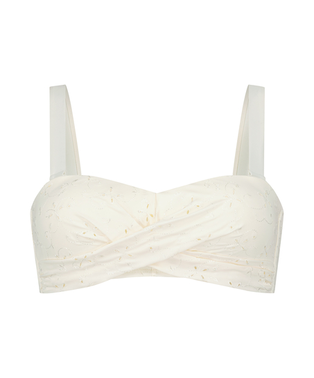 Haut de bikini bandeau préformé Broderie, Blanc