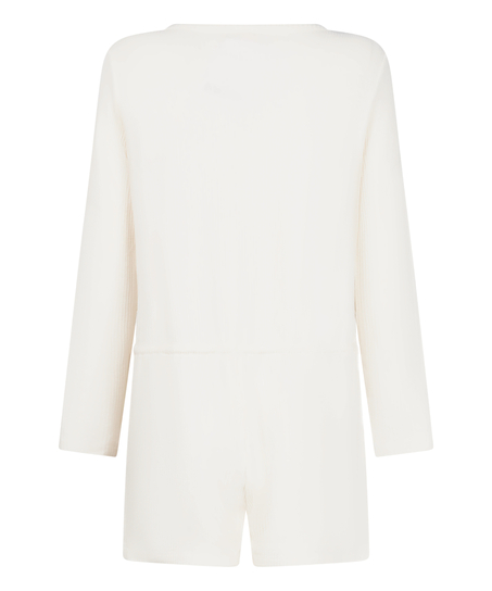 Combinaison de pyjama courte en jersey côtelé, Blanc