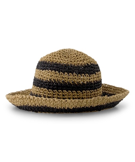 Chapeau seau rayé en paille, Noir