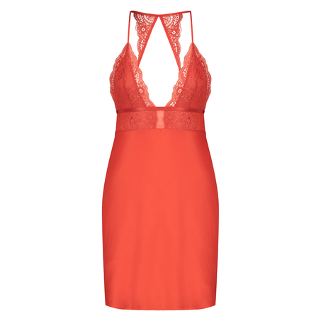 Nuisette en dentelle satinée, Rouge