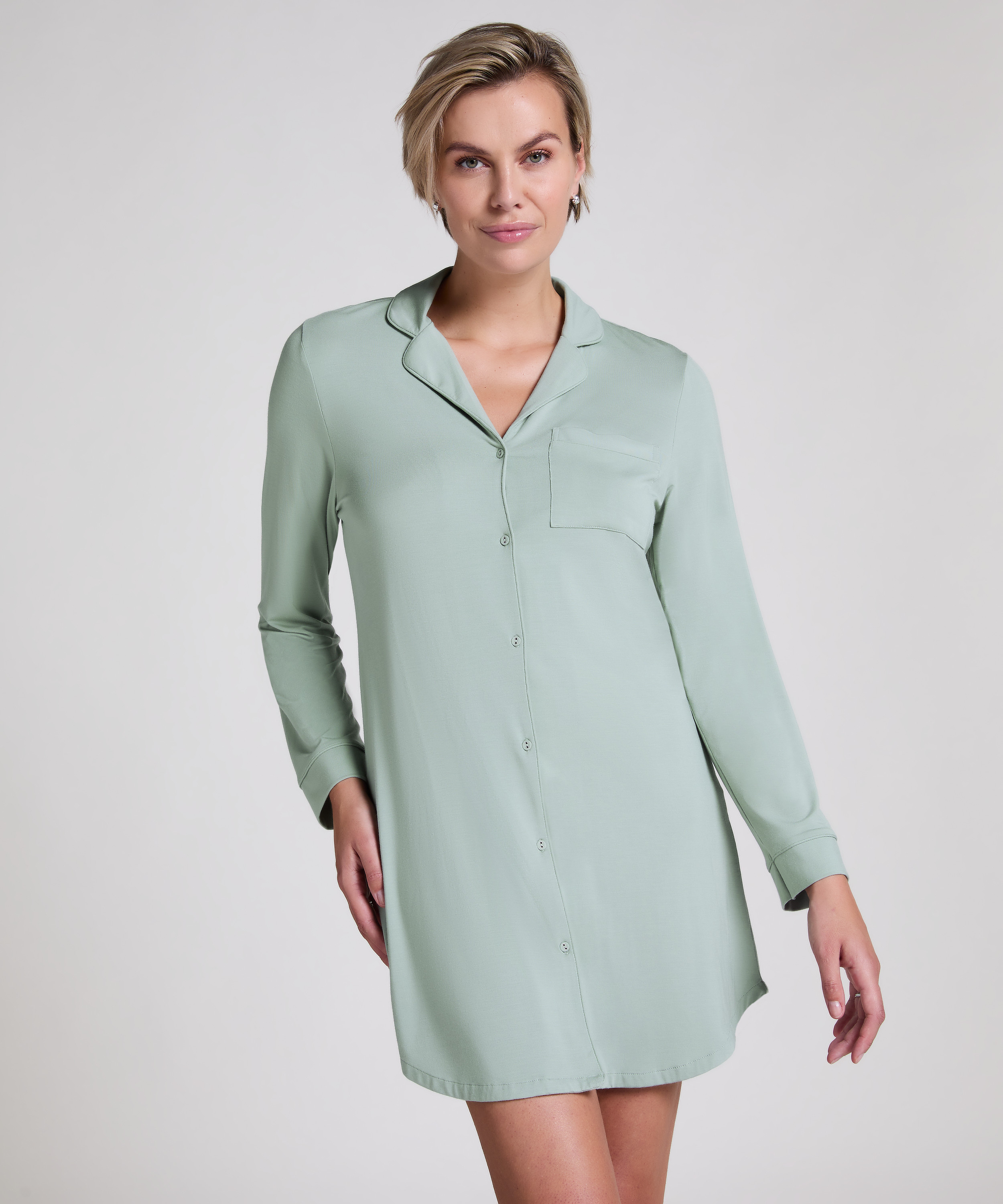 Robe-chemise à manches longues en jersey Essential, Vert, main