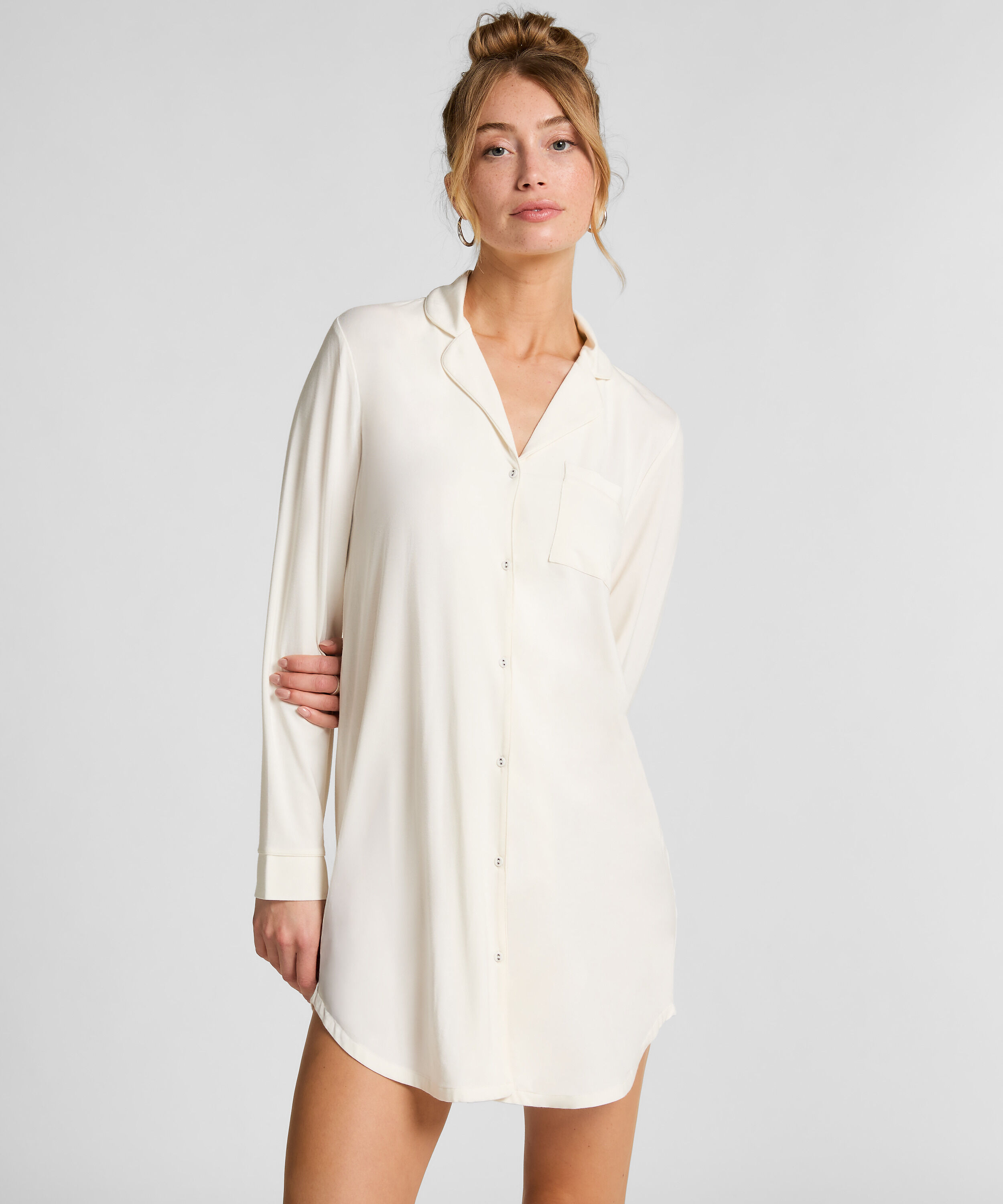Robe-chemise à manches longues en jersey Essential, Blanc