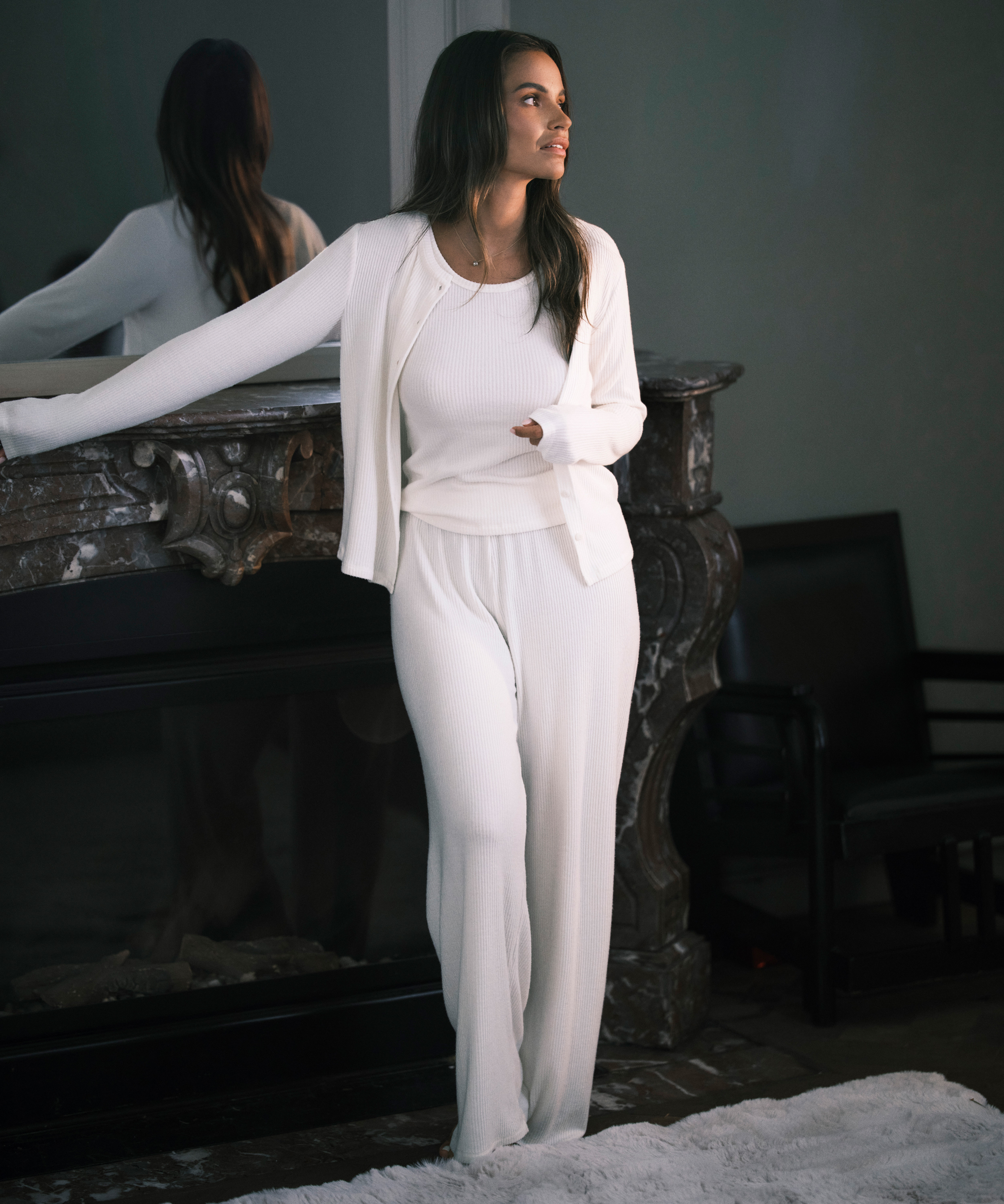 D&eacute;bardeur en jersey bross&eacute; c&ocirc;tel&eacute;, Blanc, main