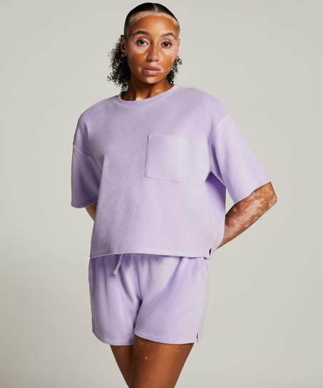 Top velours manches courtes, Violet