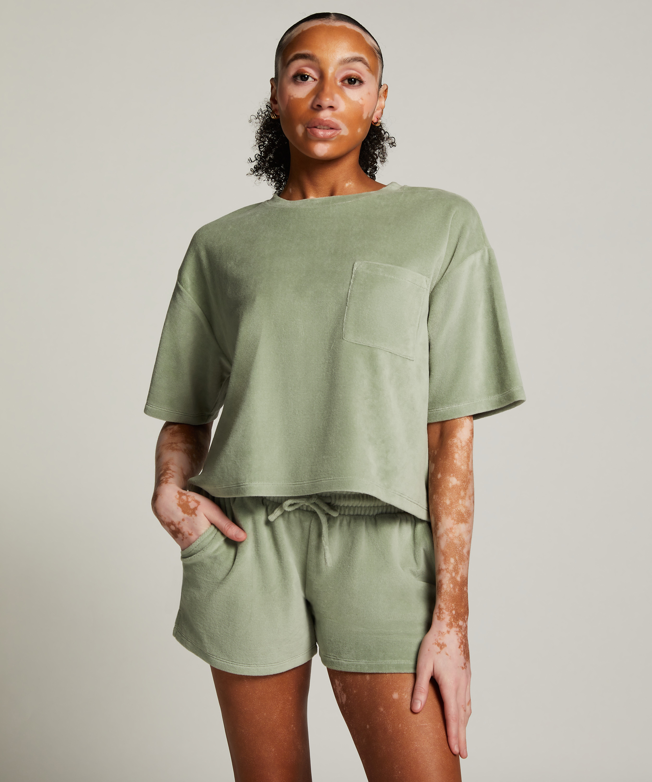 Top velours manches courtes, Vert, main
