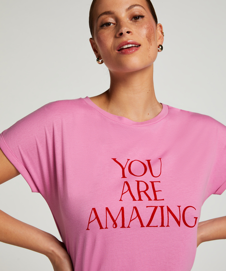 Chemise de nuit à col rond, Rose