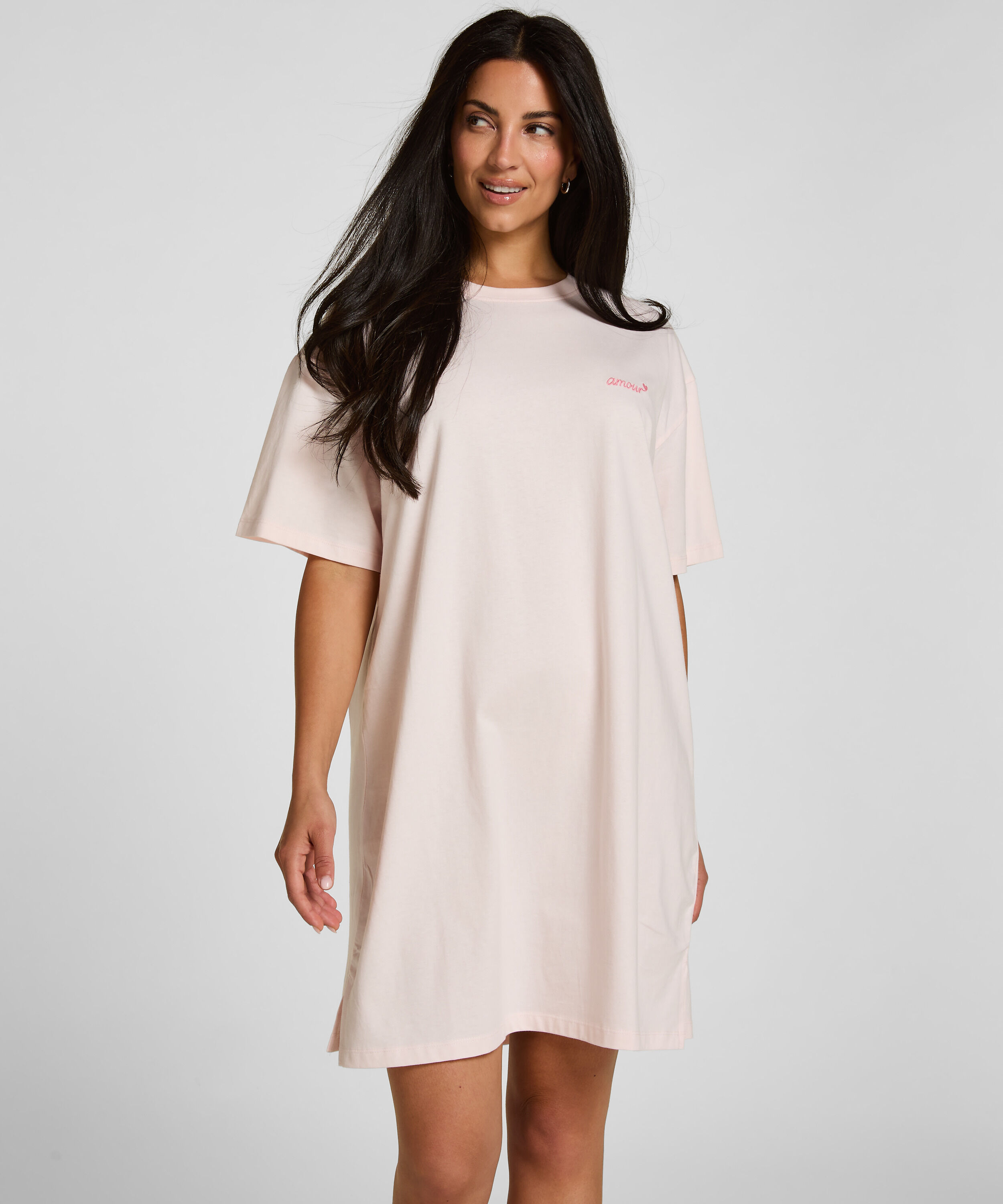 Chemise de nuit à col rond, Rose Chemise de nuit à col rond, Rose