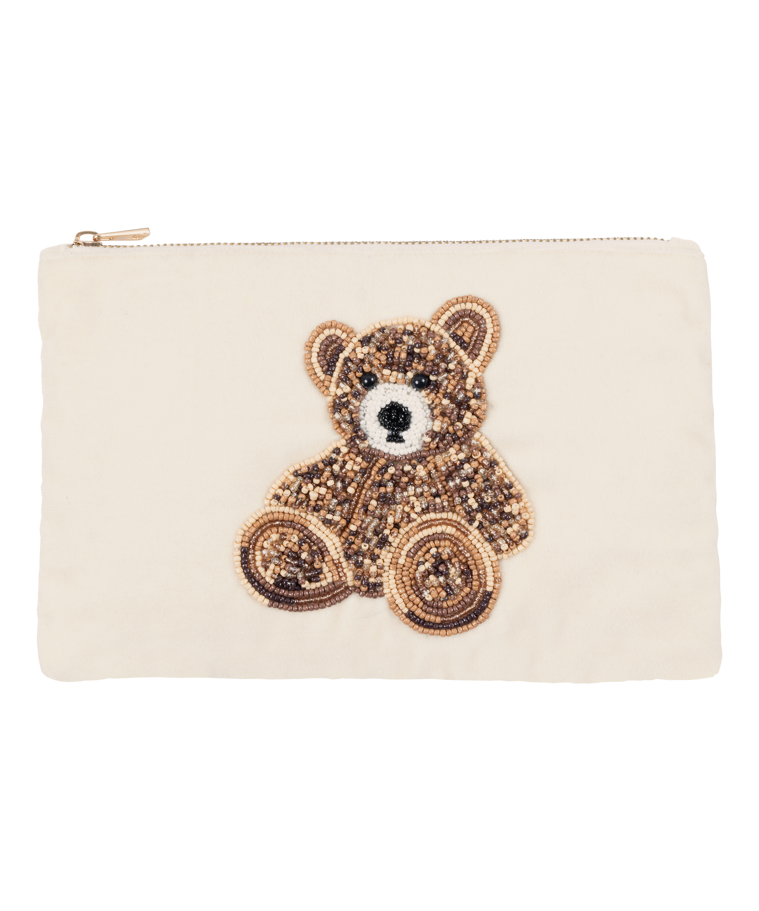 Pochette perlée ours, Beige, main