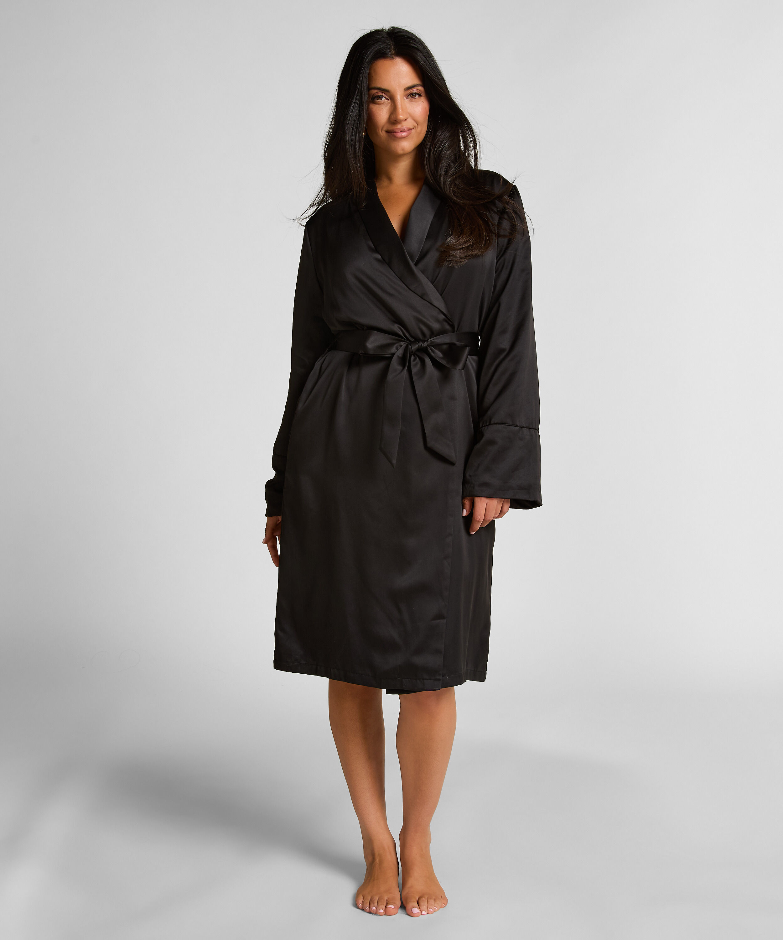 Peignoir en polaire satinée, Noir Peignoir en polaire satinée, Noir
