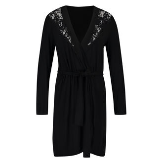 Peignoir Modal Lace, Noir