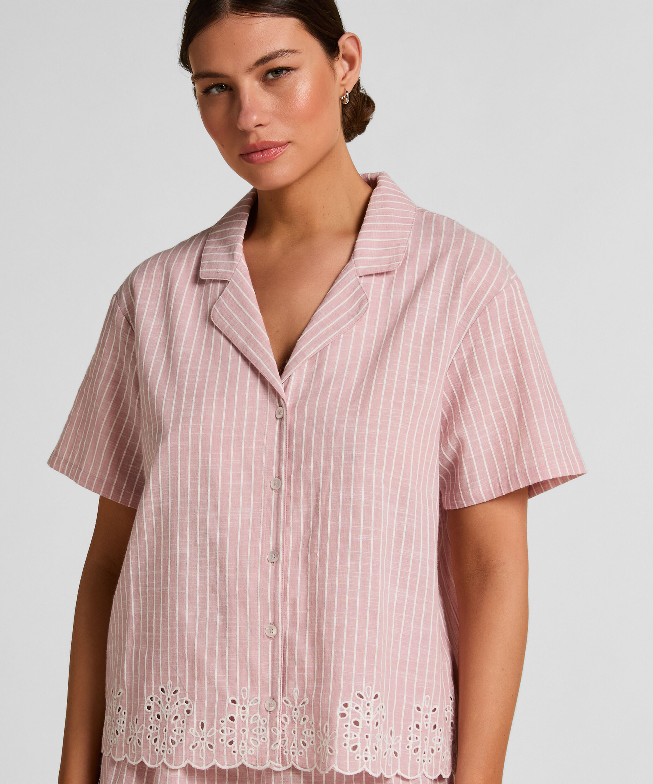Veste de Pyjama Rayée en Coton, Rose Veste de Pyjama Rayée en Coton, Rose