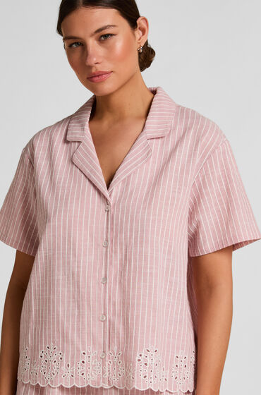Hunkemöller Veste de Pyjama Rayée en Coton Rose
