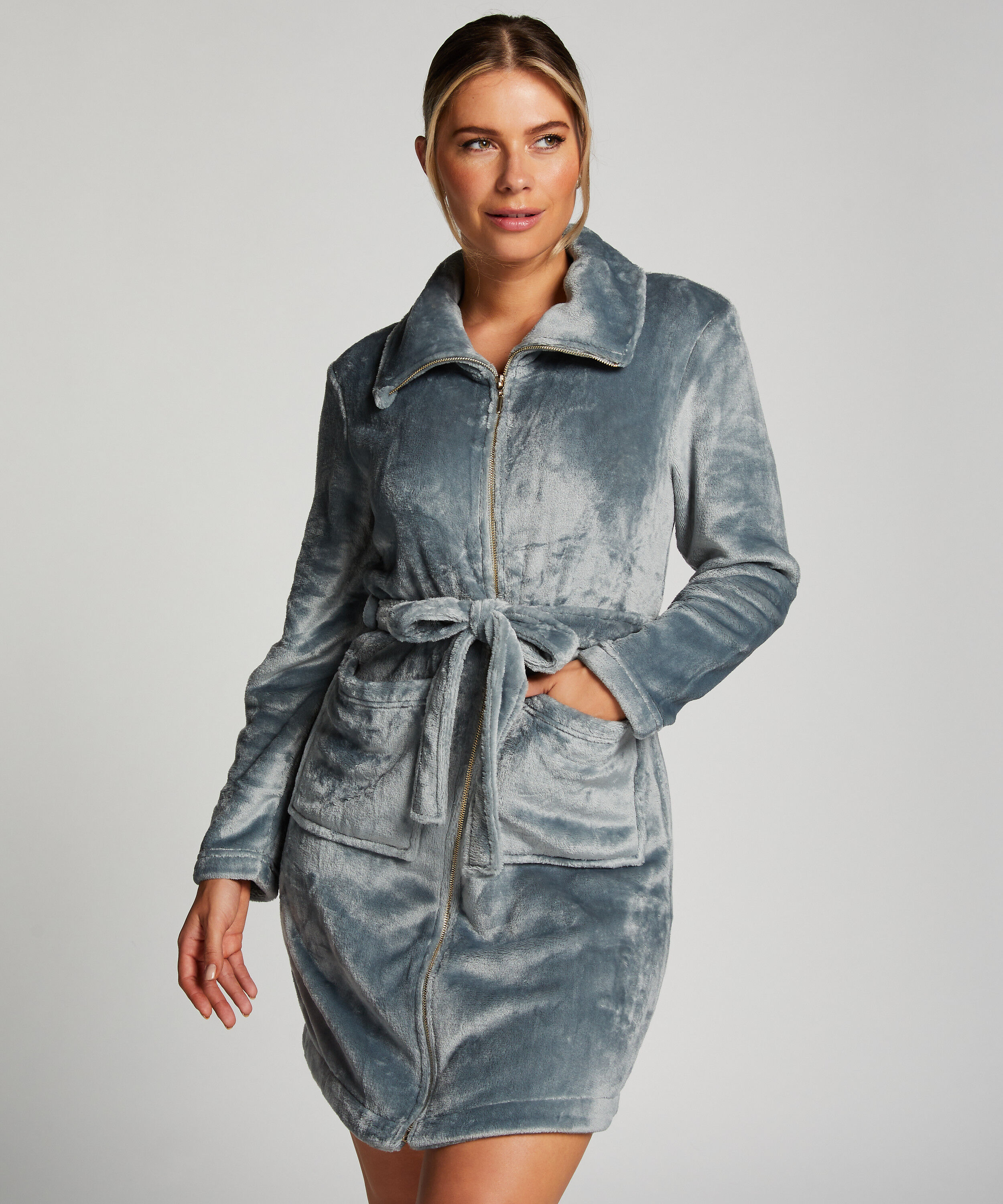 Peignoir Zip Fleece, Bleu