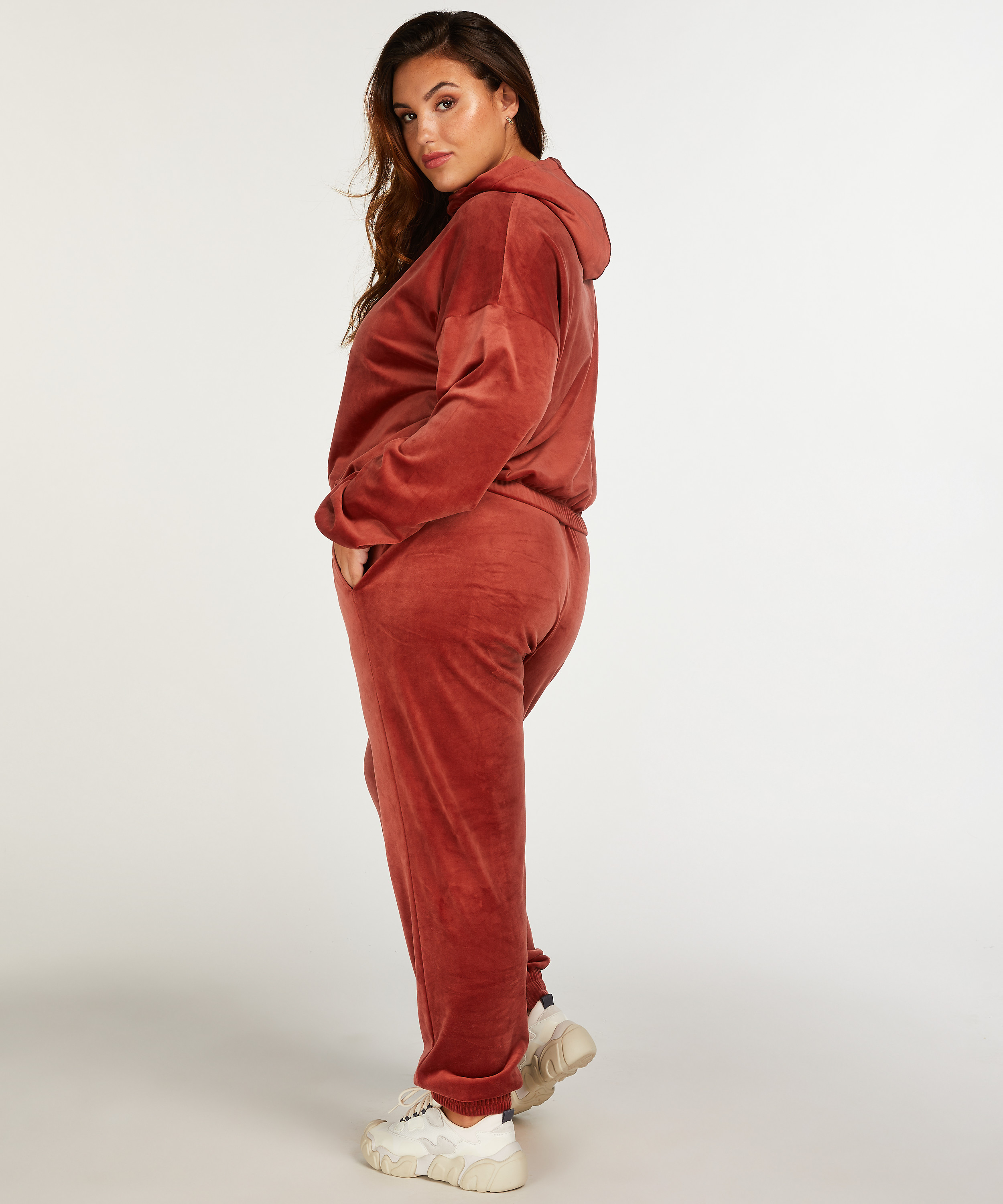 Pantalon Jogging Velours Pintuck, Marron, main