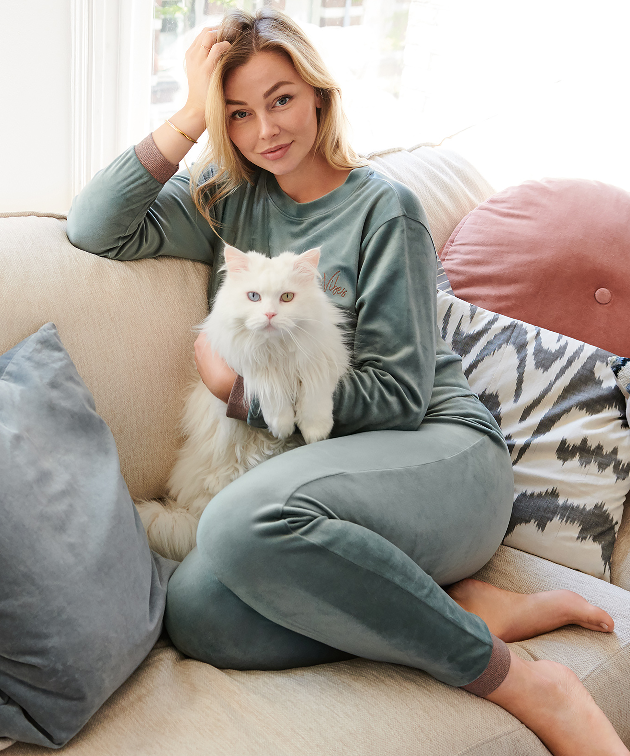 Pantalon de jogging en velours lurex, Vert, main