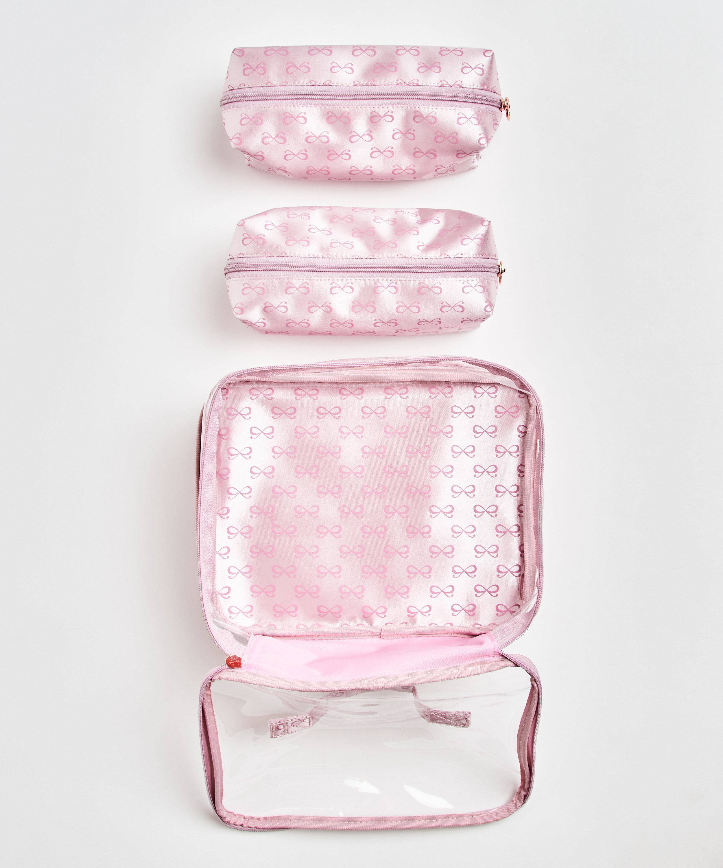 Ensemble de 3 trousses de maquillage, Rose, main