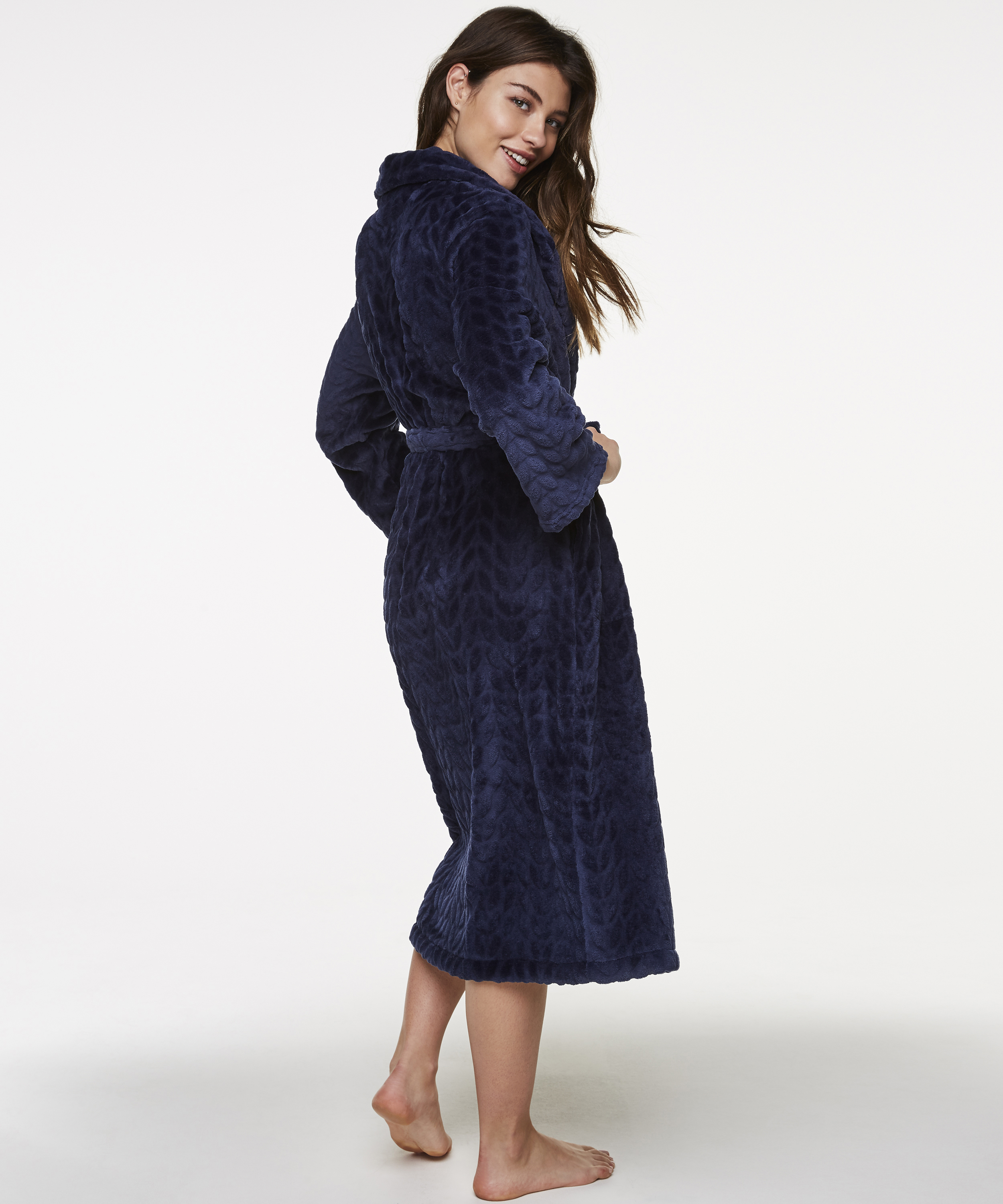 Peignoir Fleece Leaves, Bleu, main