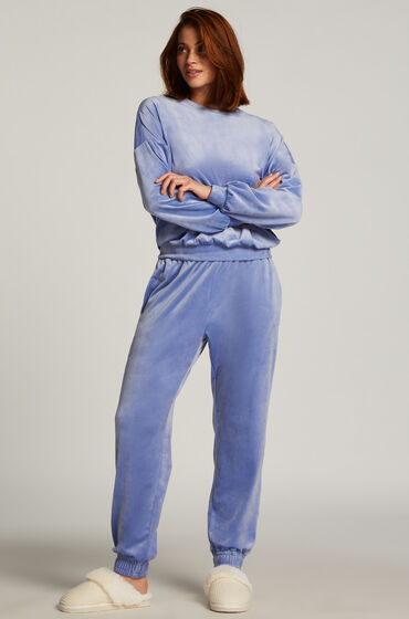 hunkemöller pantalon de jogging velours bleu