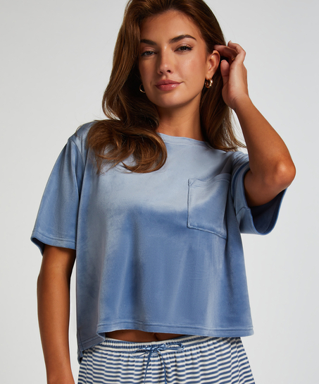 Top Velours Pocket, Bleu