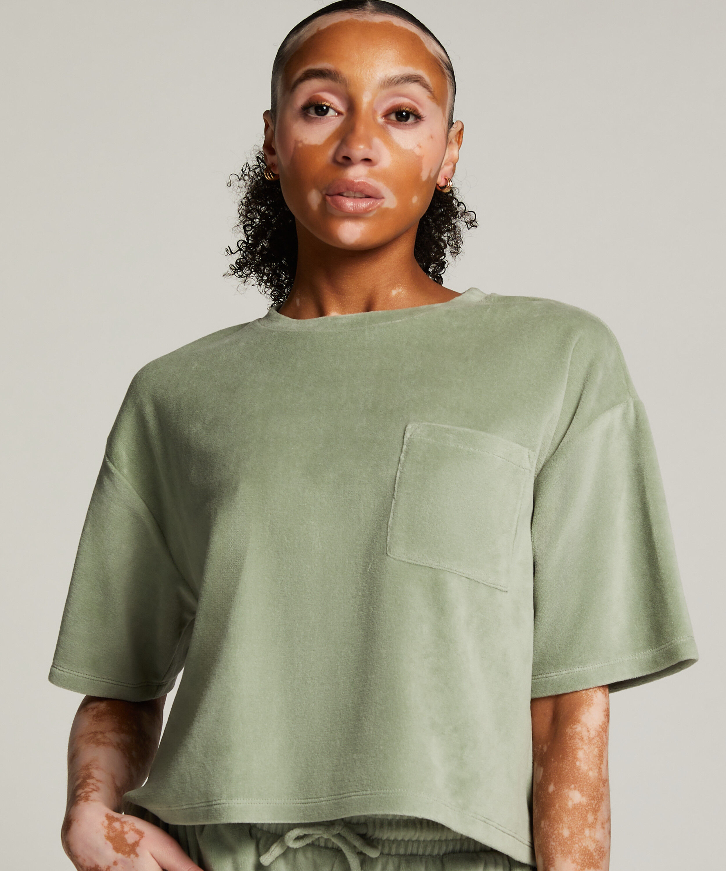 Top velours manches courtes, Vert