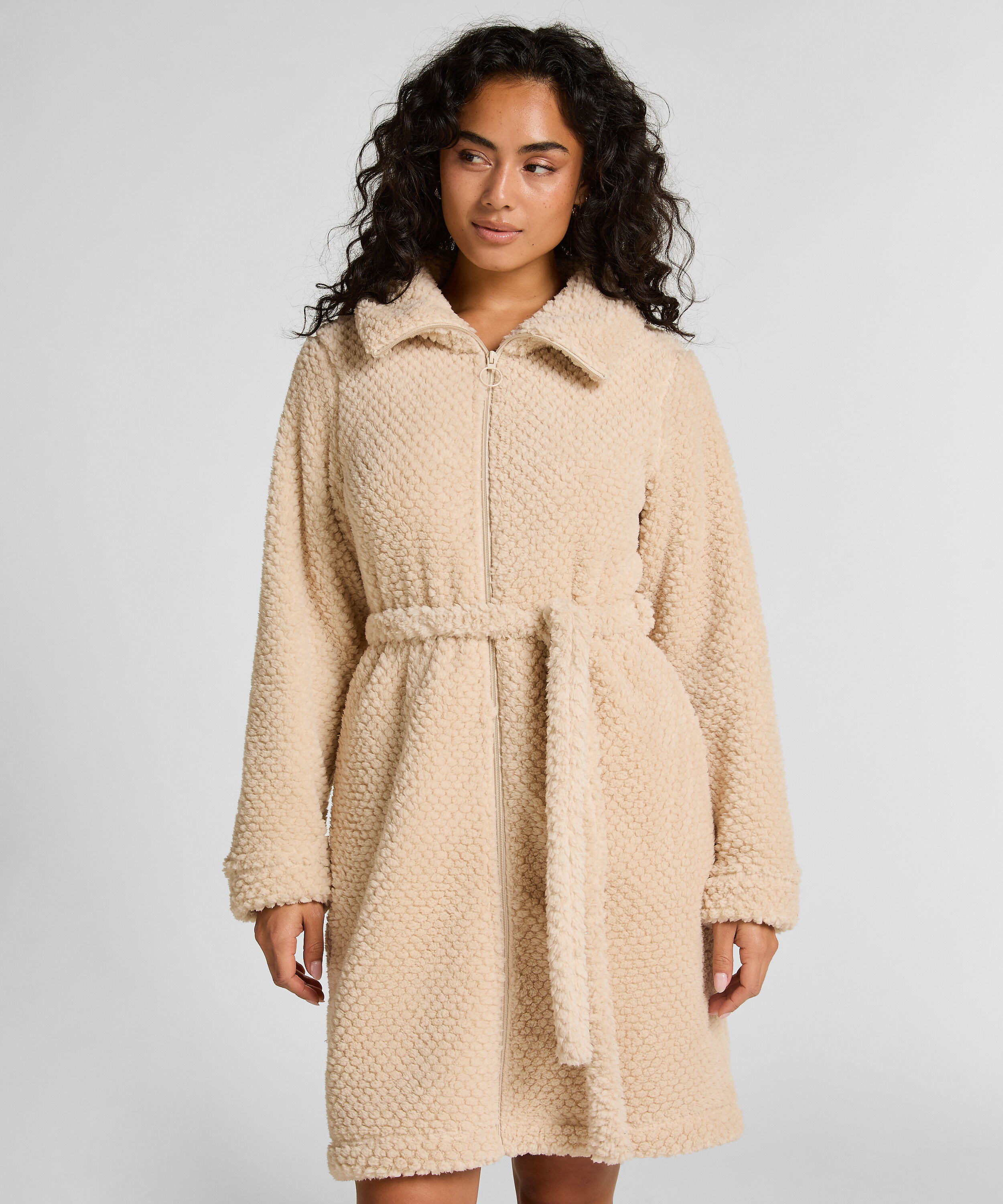 Robe de chambre en polaire à fermeture éclair, Blanc