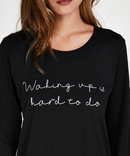 Chemise de nuit à décolleté arrondi, Noir