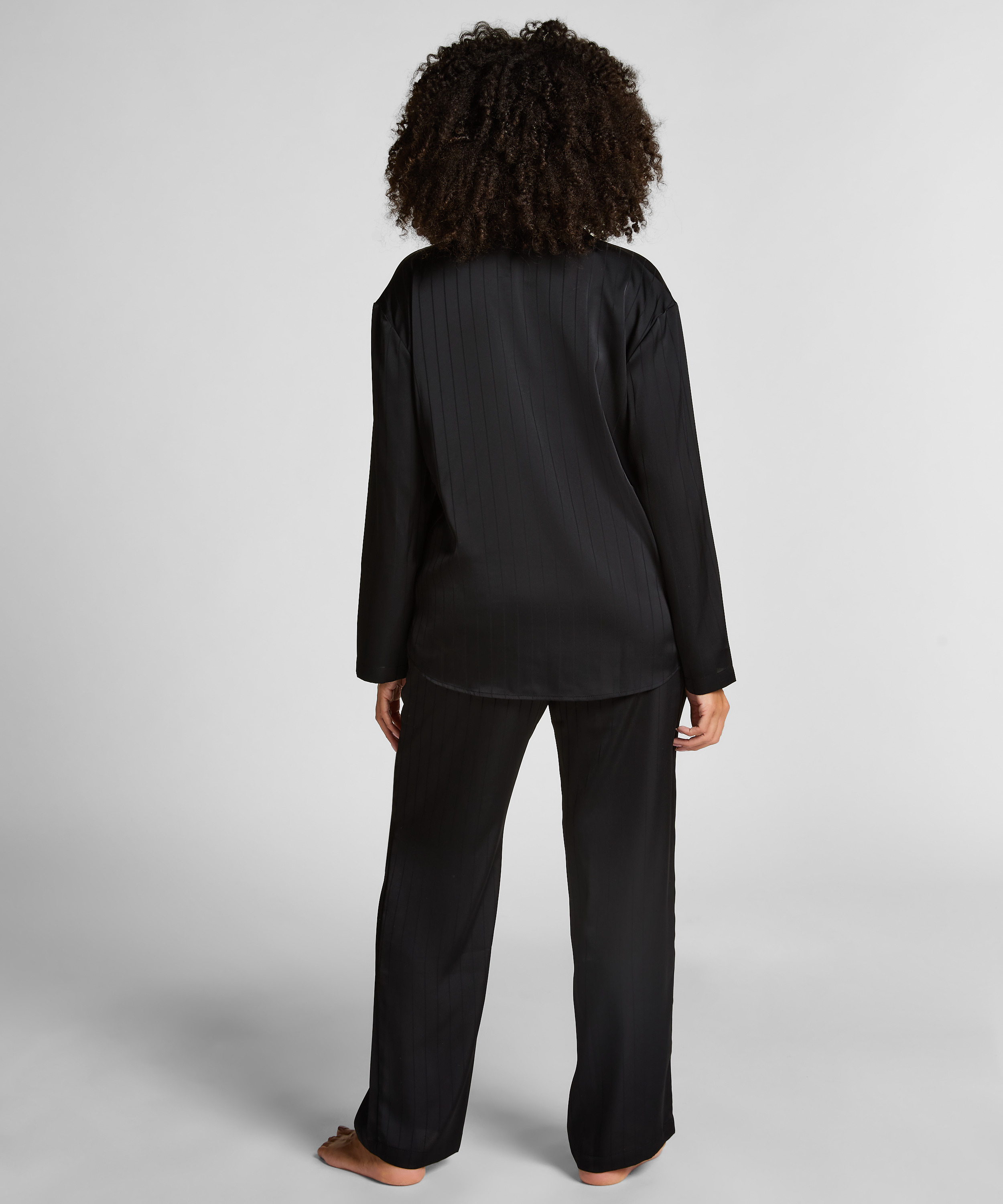 Veste en satin à rayures, Noir, main