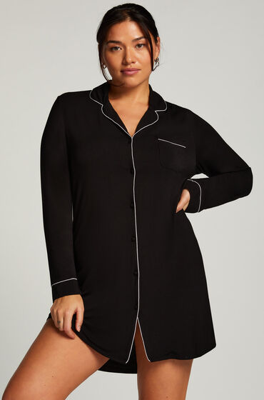 hunkemöller robe-chemise à manches longues en jersey essential noir