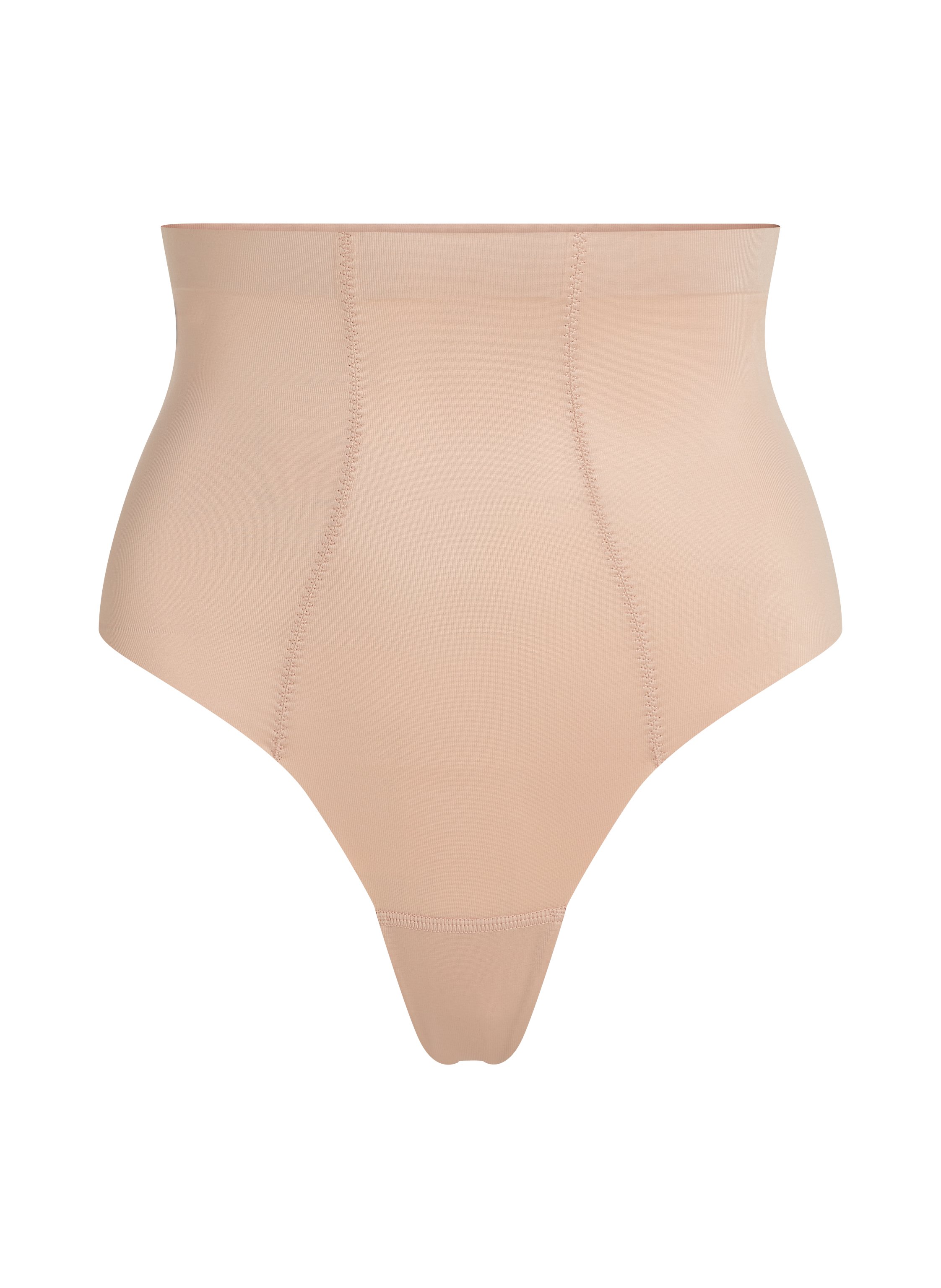 String taille haute avec gaine sculptante en dentelle scuba, Beige, main