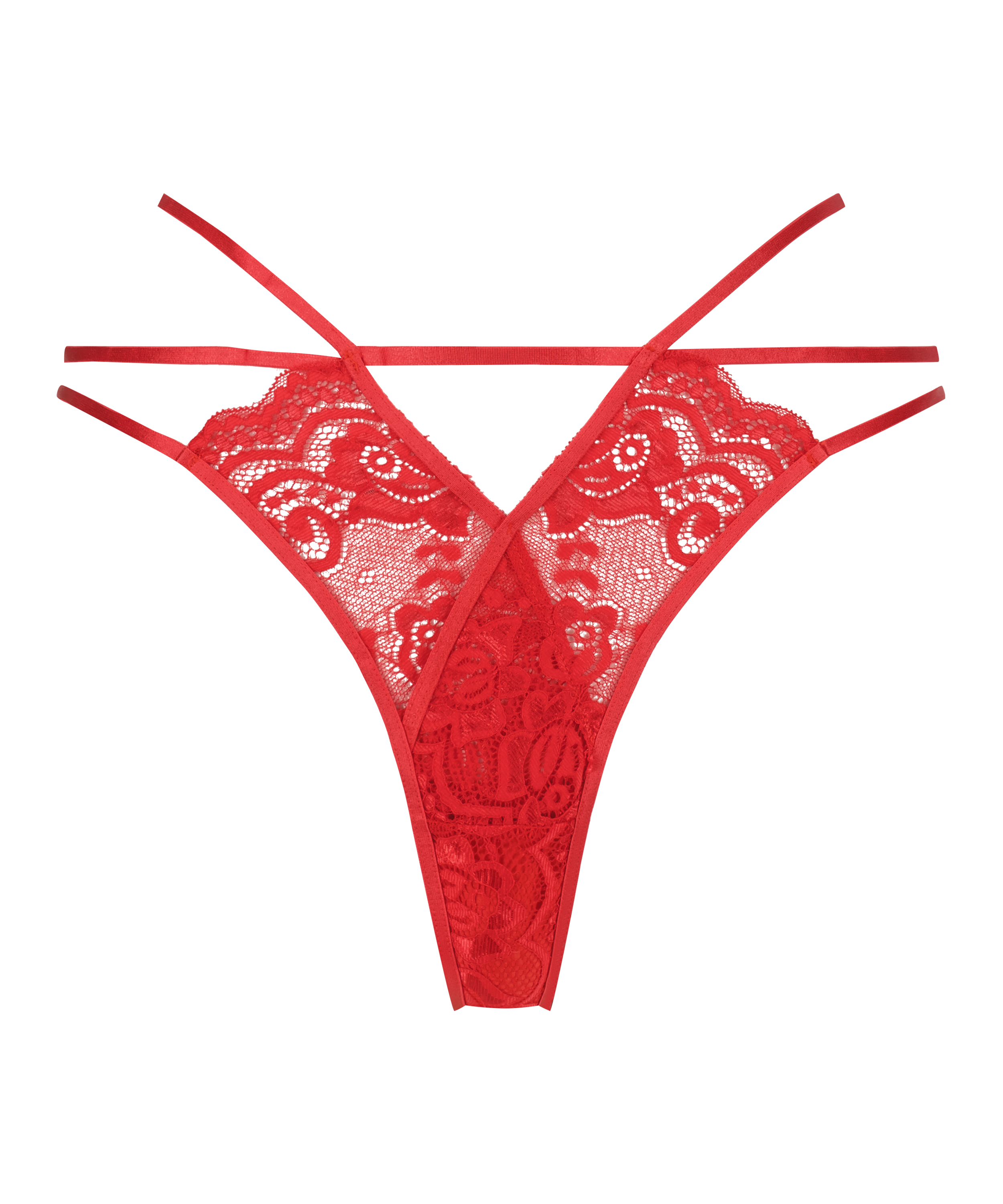 Tanga en dentelle vibrant télécommandé, Rouge, main