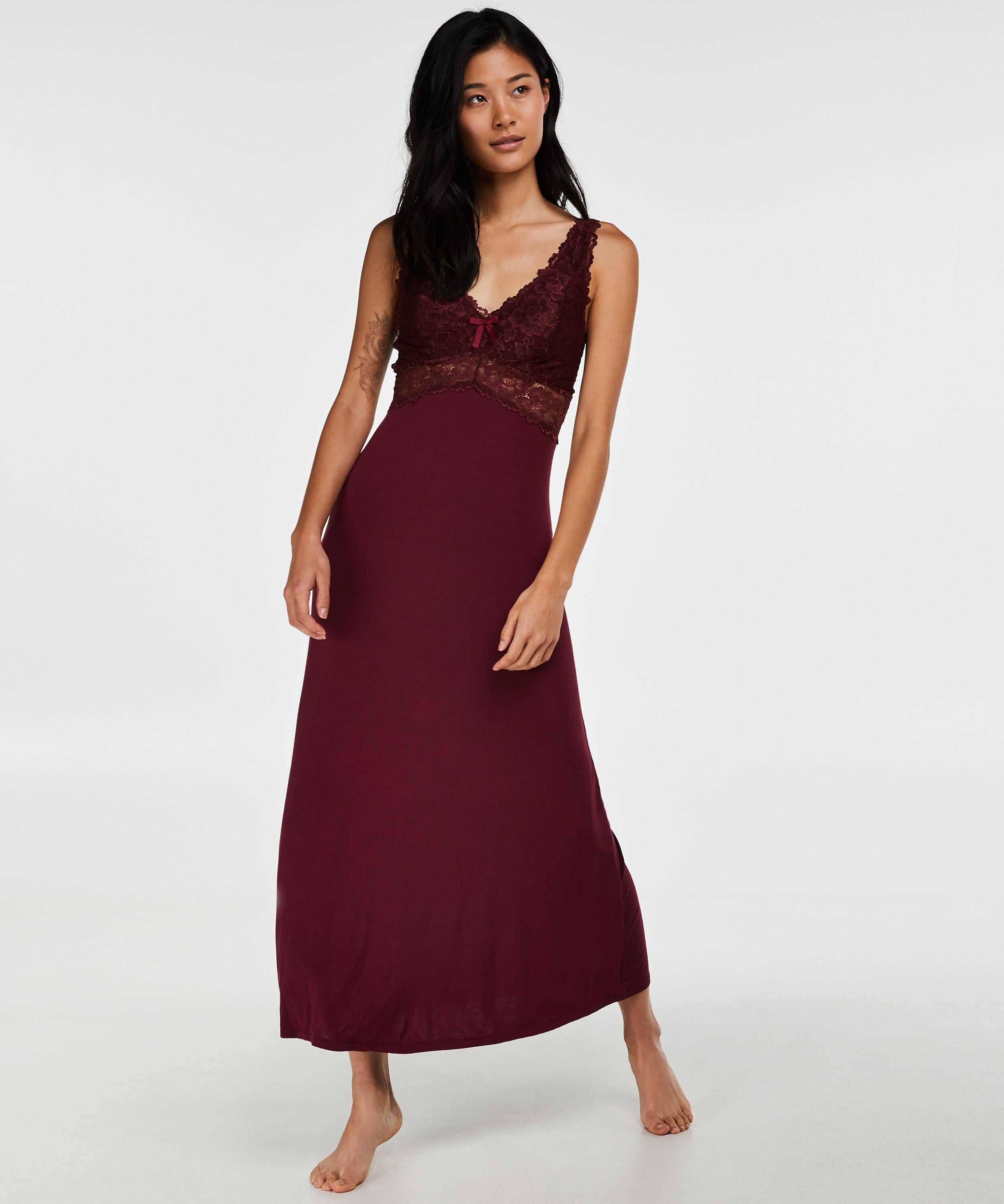 Longue nuisette Modal Lace, Rouge
