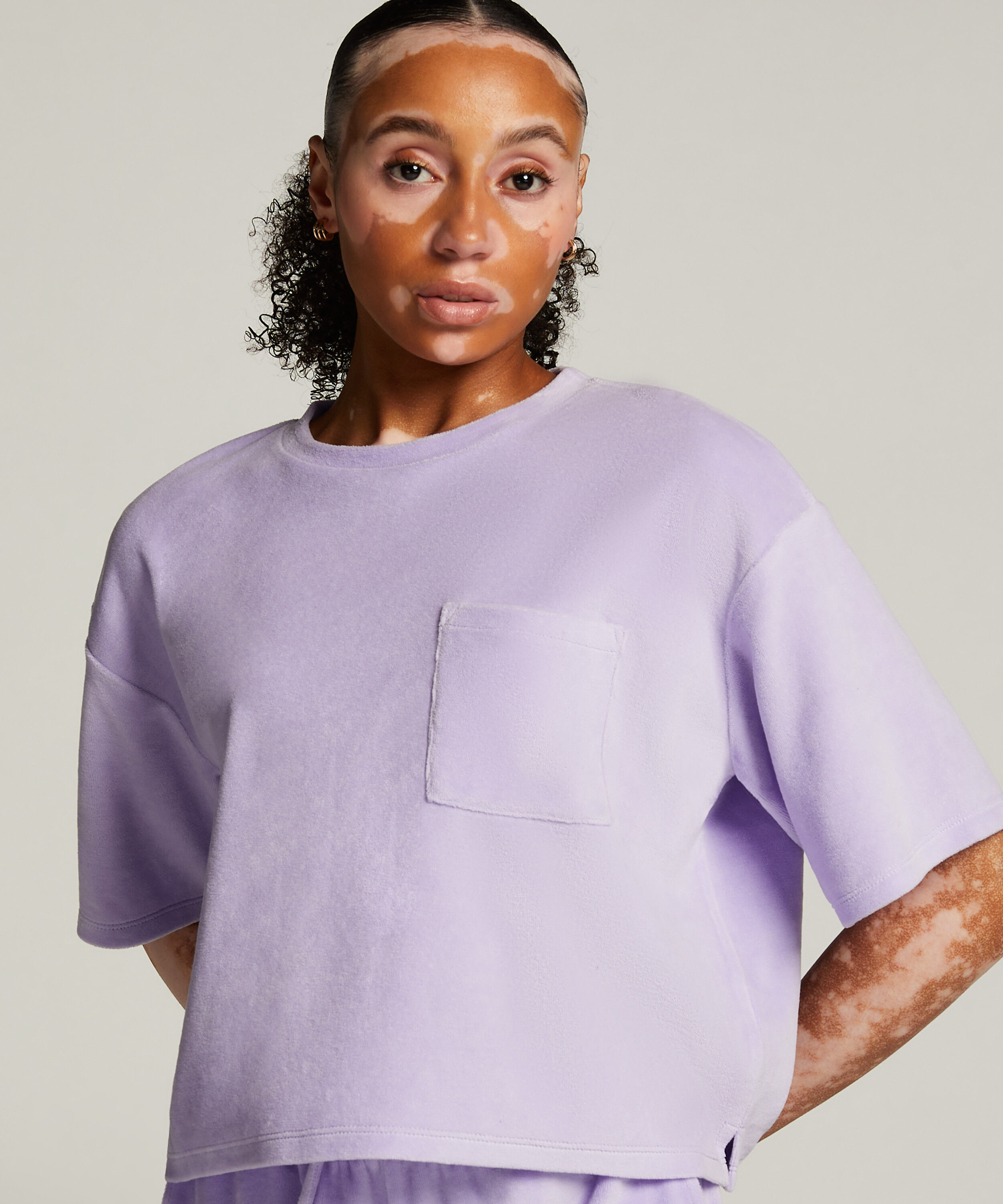 Top velours manches courtes, Violet