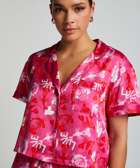 Veste à manches courtes en satin, Rose