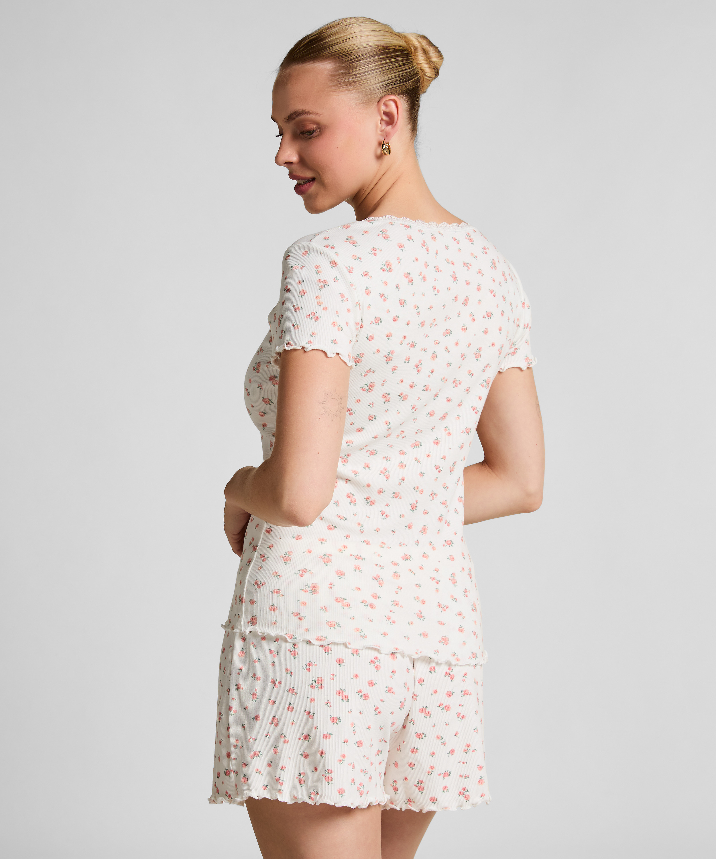 Short de pyjama côtelé, Blanc, main