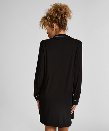 Robe-chemise à manches longues en jersey Essential, Noir