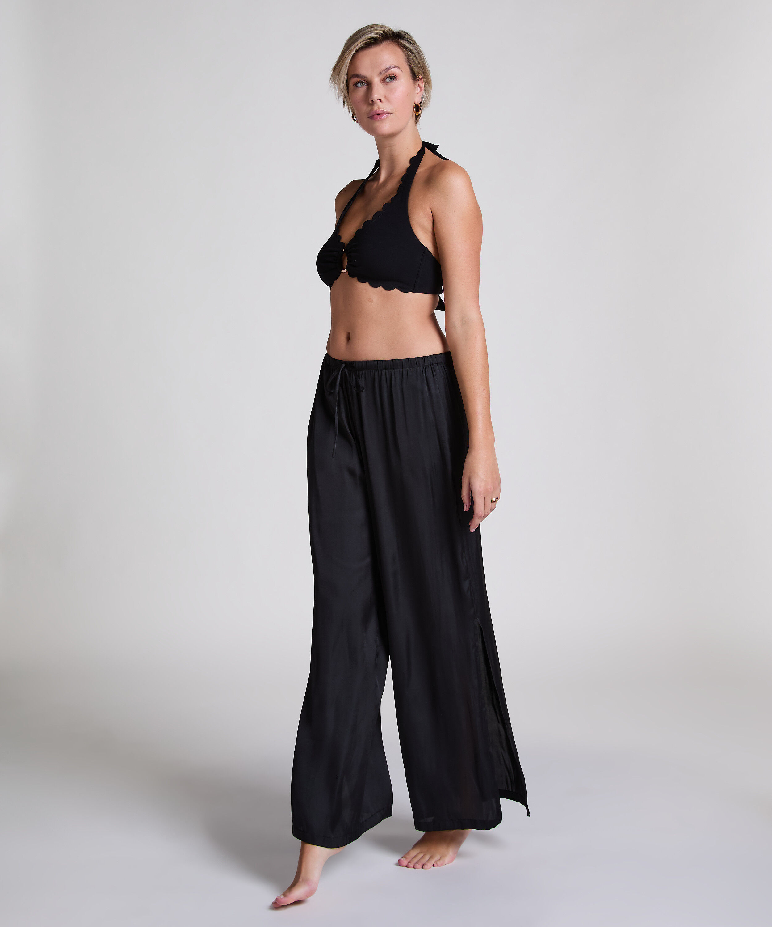 Pantalon de plage en satin, Noir Pantalon de plage en satin, Noir