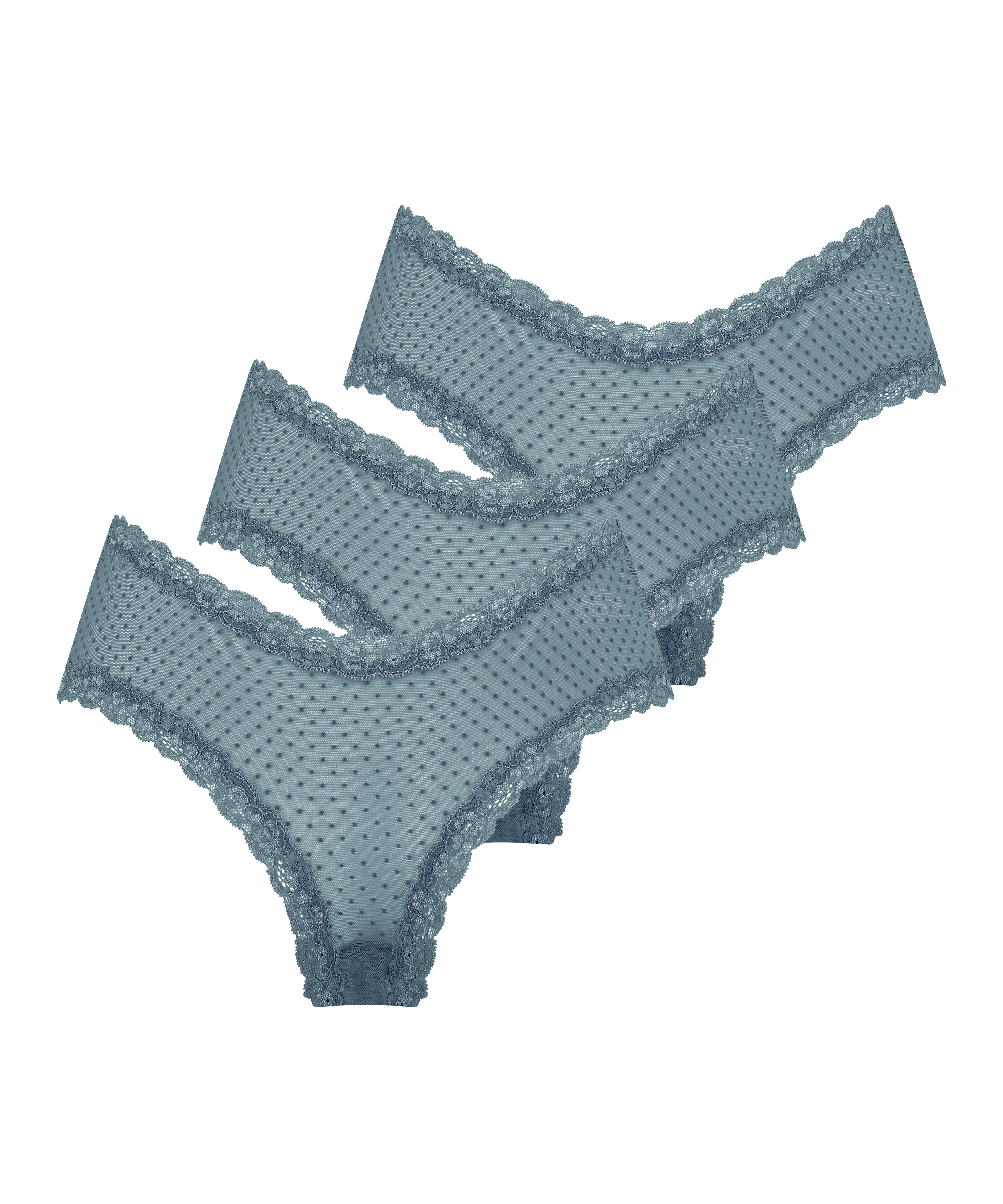 Lot de 3 slips brésiliens en forme de V en mesh, Bleu, main
