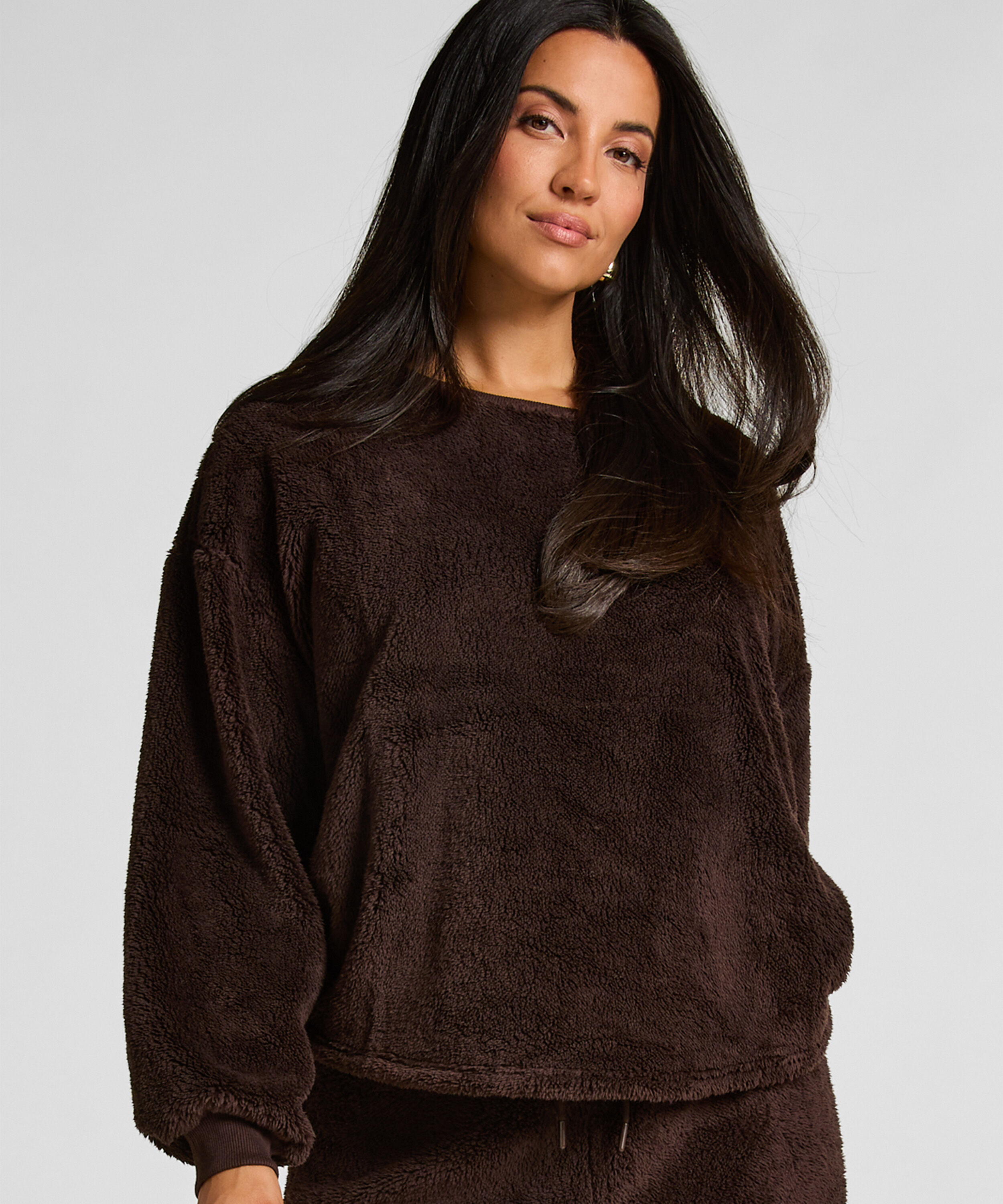 Top à manches longues Fluffy Fleece, Marron