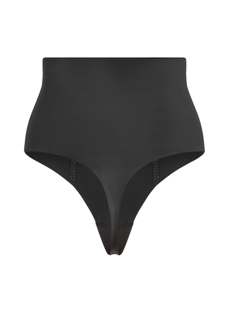 String taille haute avec gaine sculptante en dentelle scuba, Noir