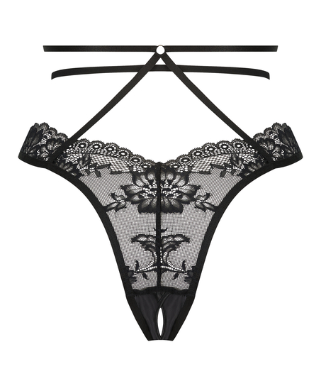 Slip brésilien à entrejambe ouvert Roxanne, Noir