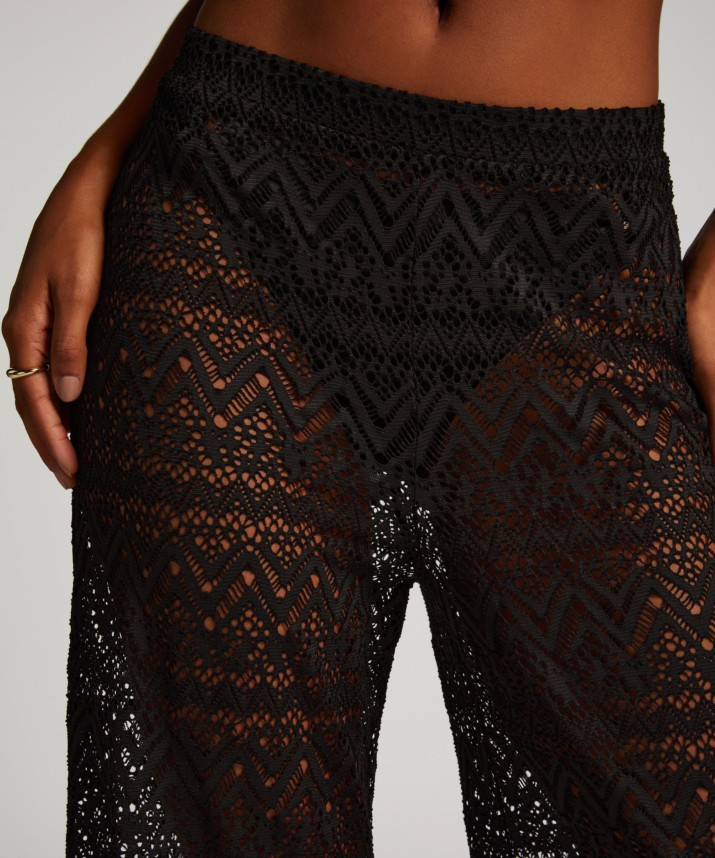 Pantalon de plage en dentelle, Noir, main