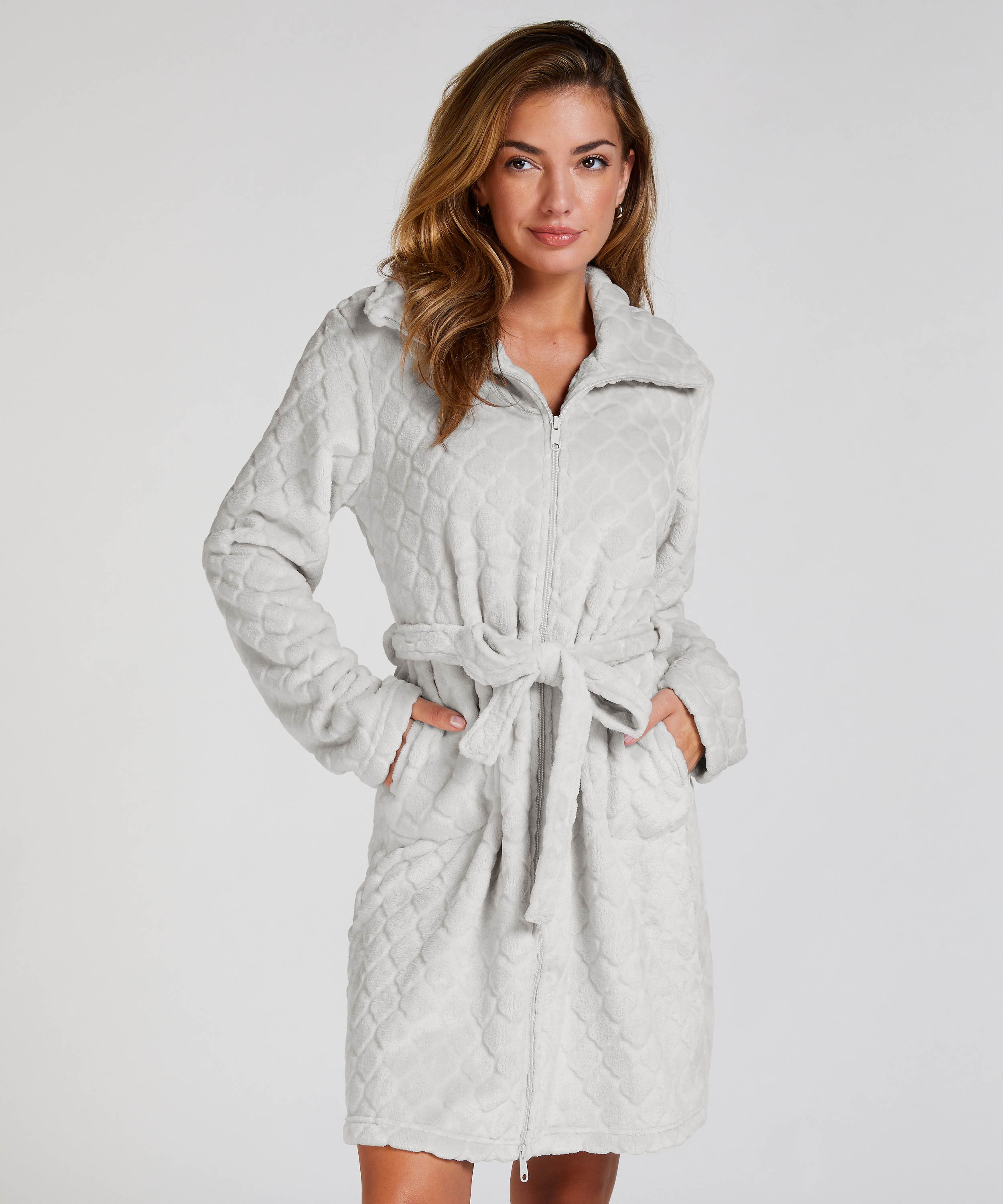 Peignoir Zip Fleece, Gris, main
